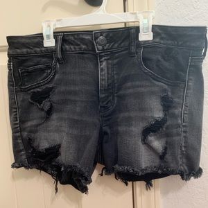 Distressed Black American Eagle Denim Shorts